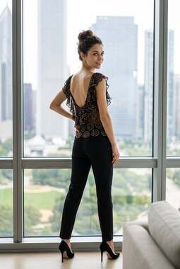 Adrianna Papell Evening Essentials Beaded Silk Top Size L